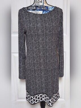 Michael Kors Black and White Long-Sleeve Patterned Women's Dress Size Medium